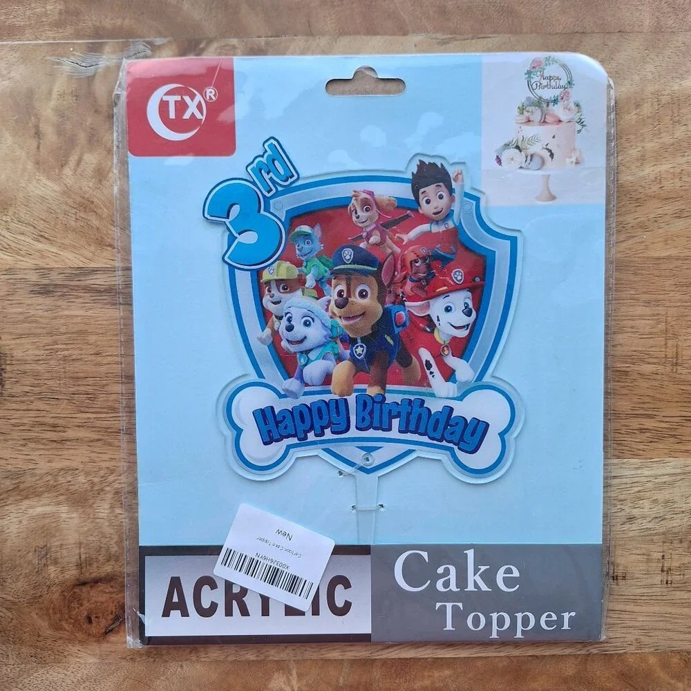 3rd Birthday Dog Acrylic Cake Topper Puppy Police Carroon Paws